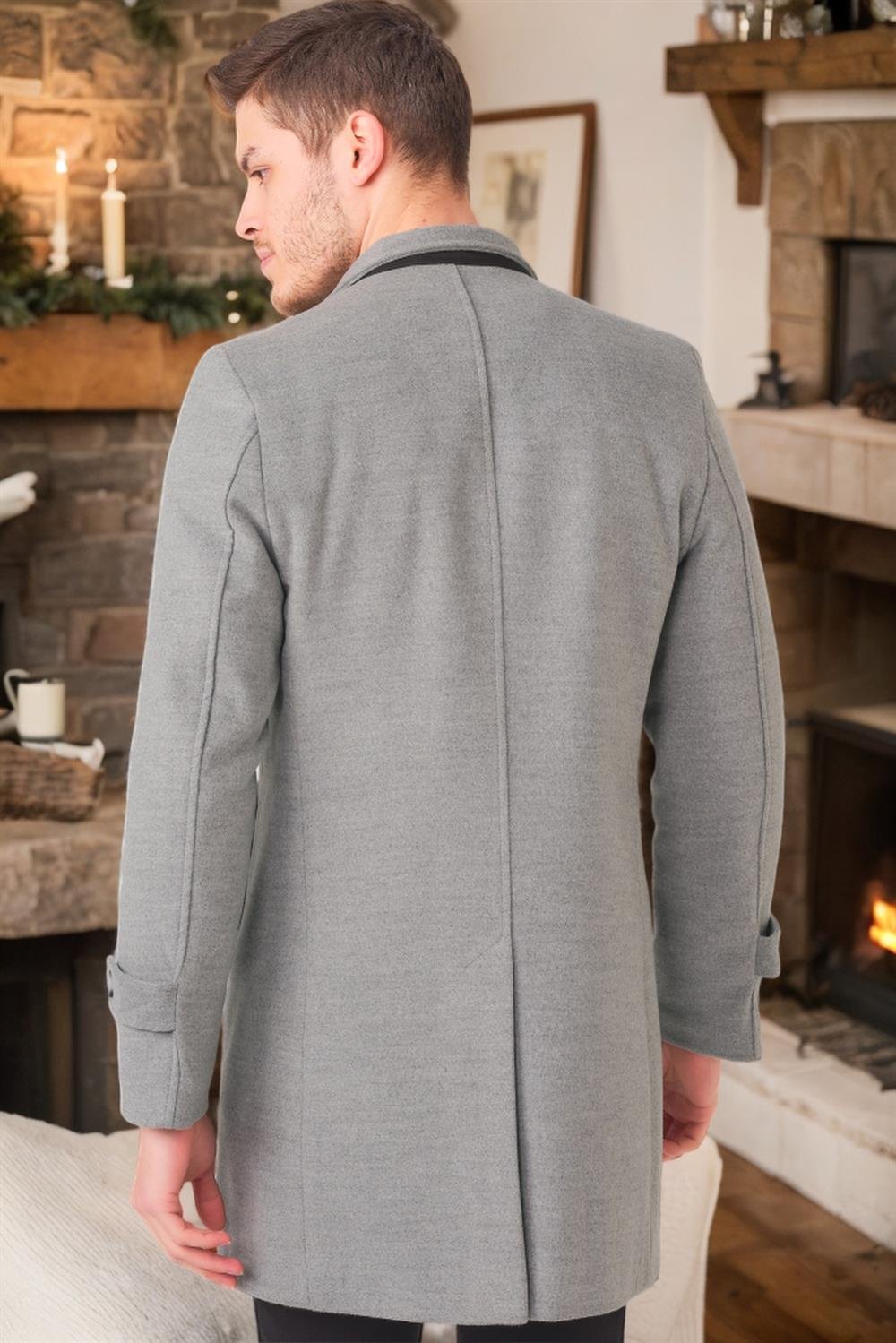 PLT8391 DEWBERRY ERKEK PALTO-DÜZ GRİ