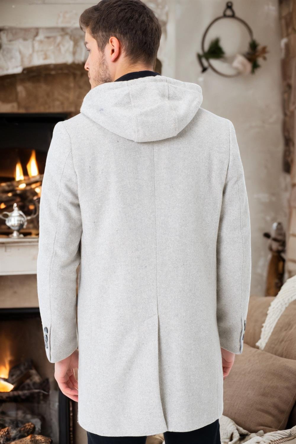 PLT8395 DEWBERRY BATTAL PALTO-AÇIK DESENLİ BEJ