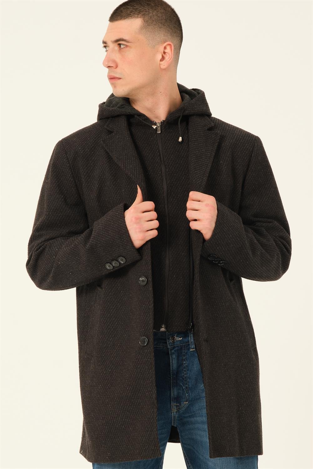 PLT8395 DEWBERRY BATTAL PALTO-DİAGONAL SİYAH