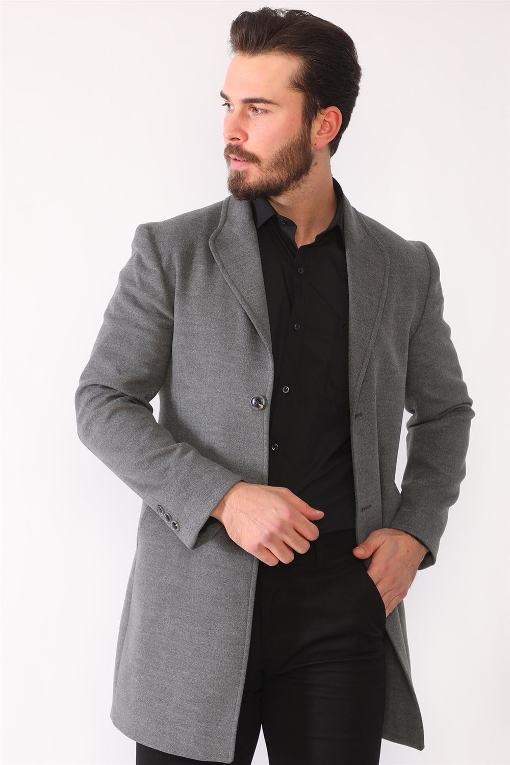 PLT8398 DEWBERRY ERKEK PALTO-KOYU GRİ