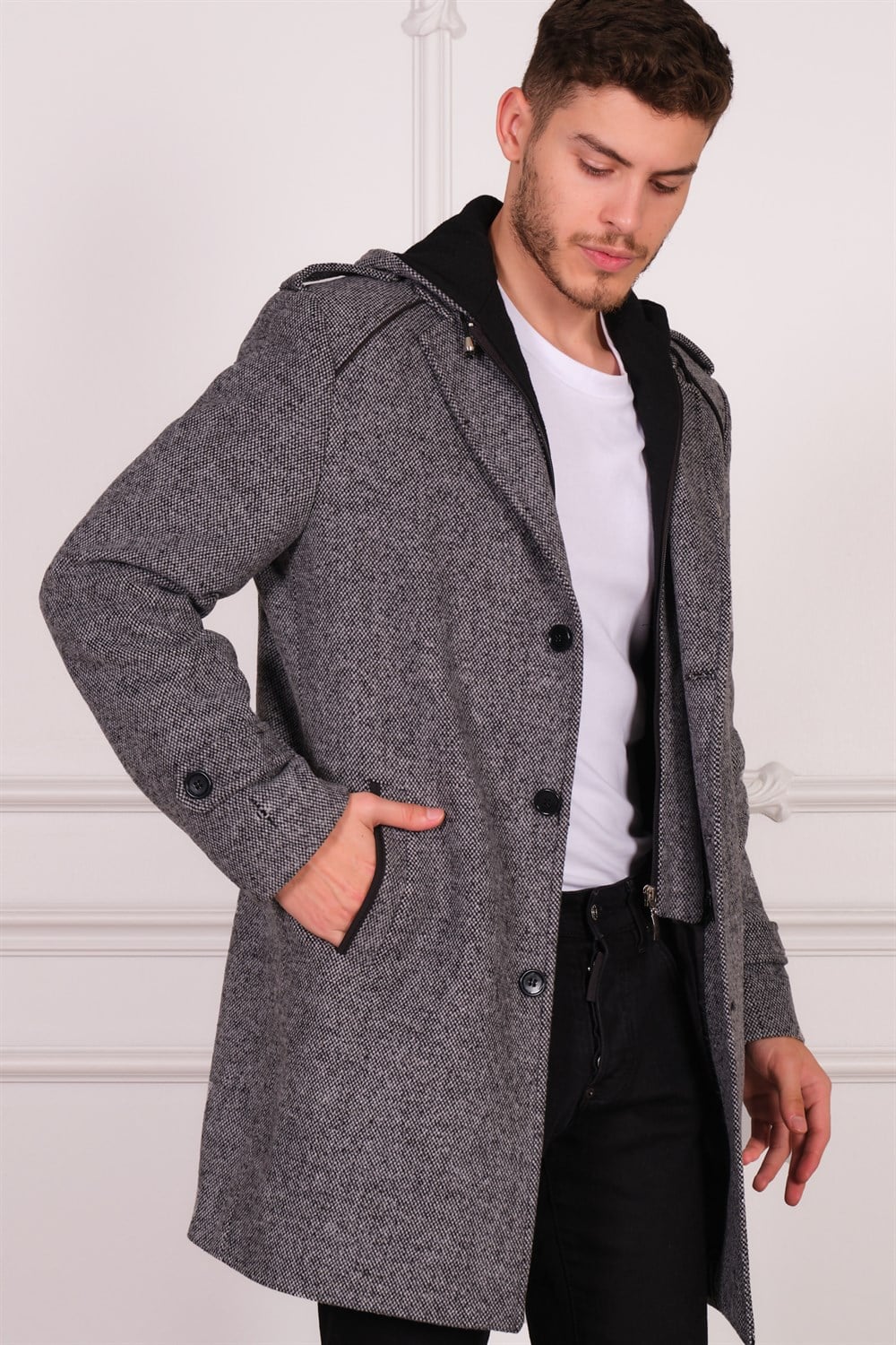 PLT8401 DEWBERRY ERKEK PALTO-DESENLİ GRİ