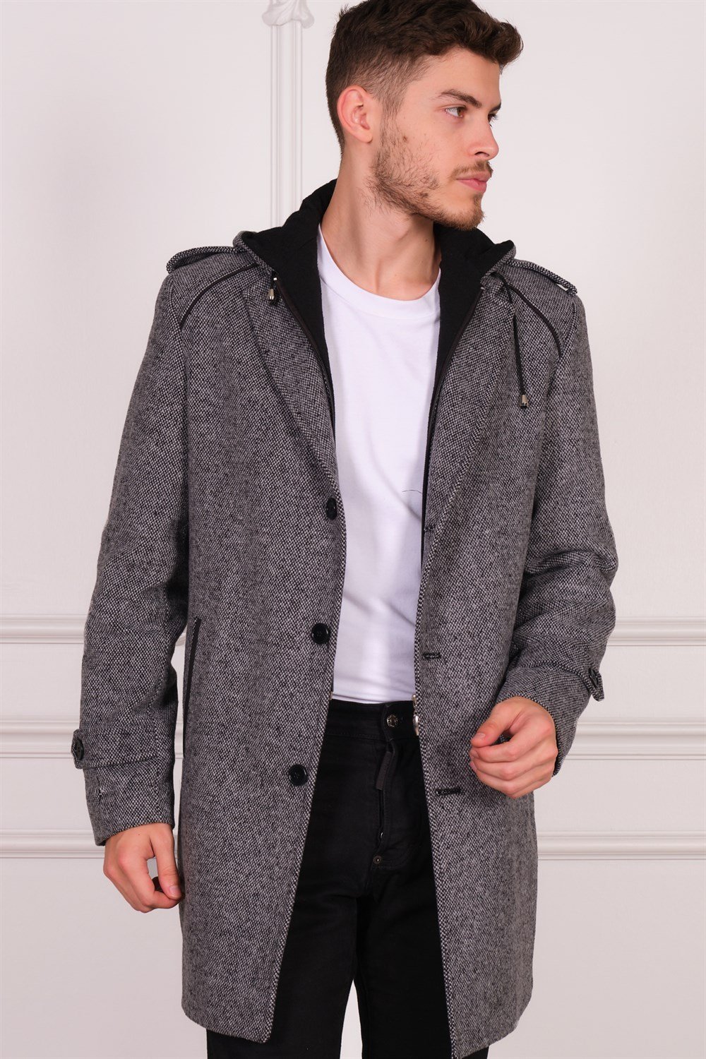 PLT8401 DEWBERRY ERKEK PALTO-DESENLİ GRİ