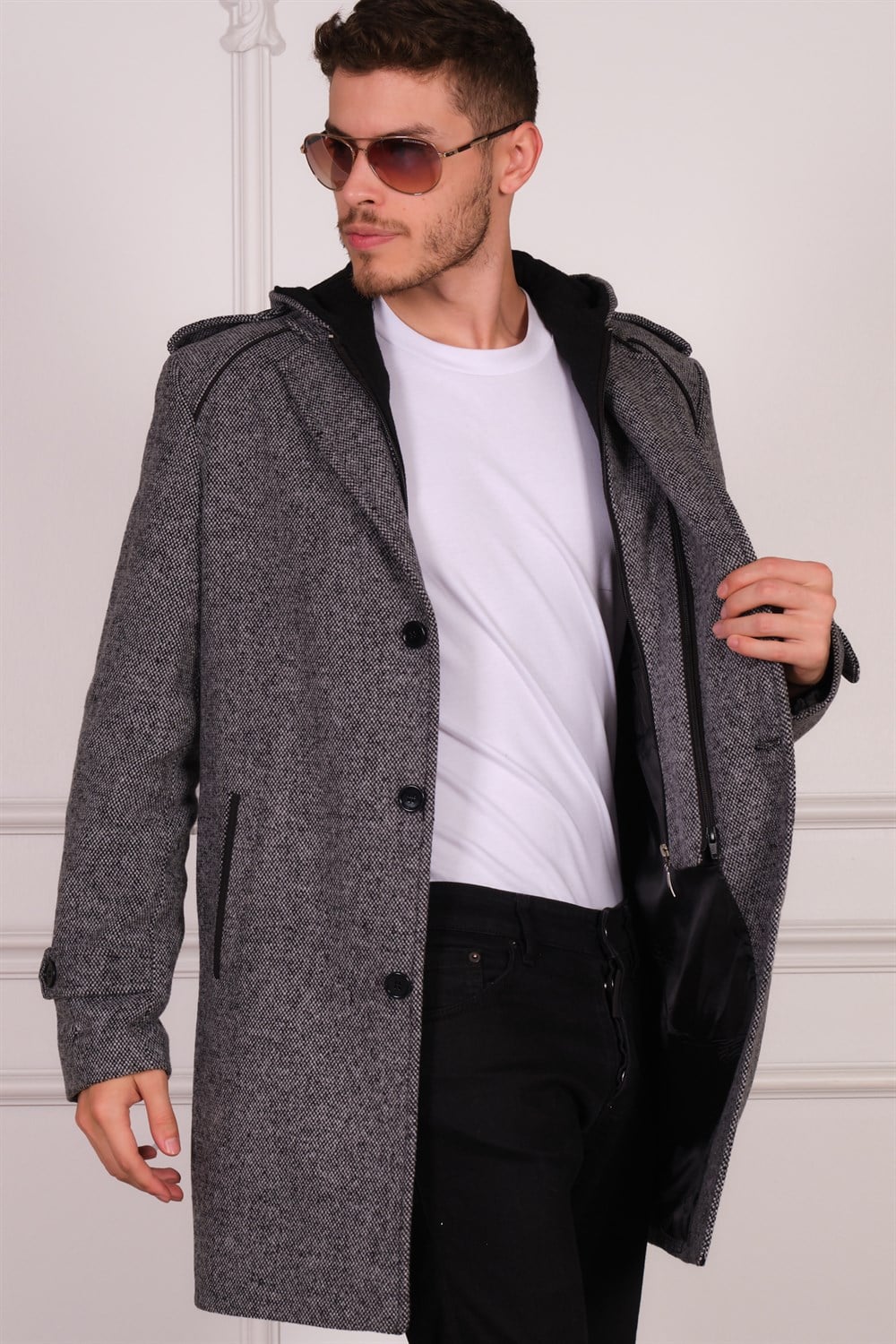 PLT8401 DEWBERRY ERKEK PALTO-DESENLİ GRİ