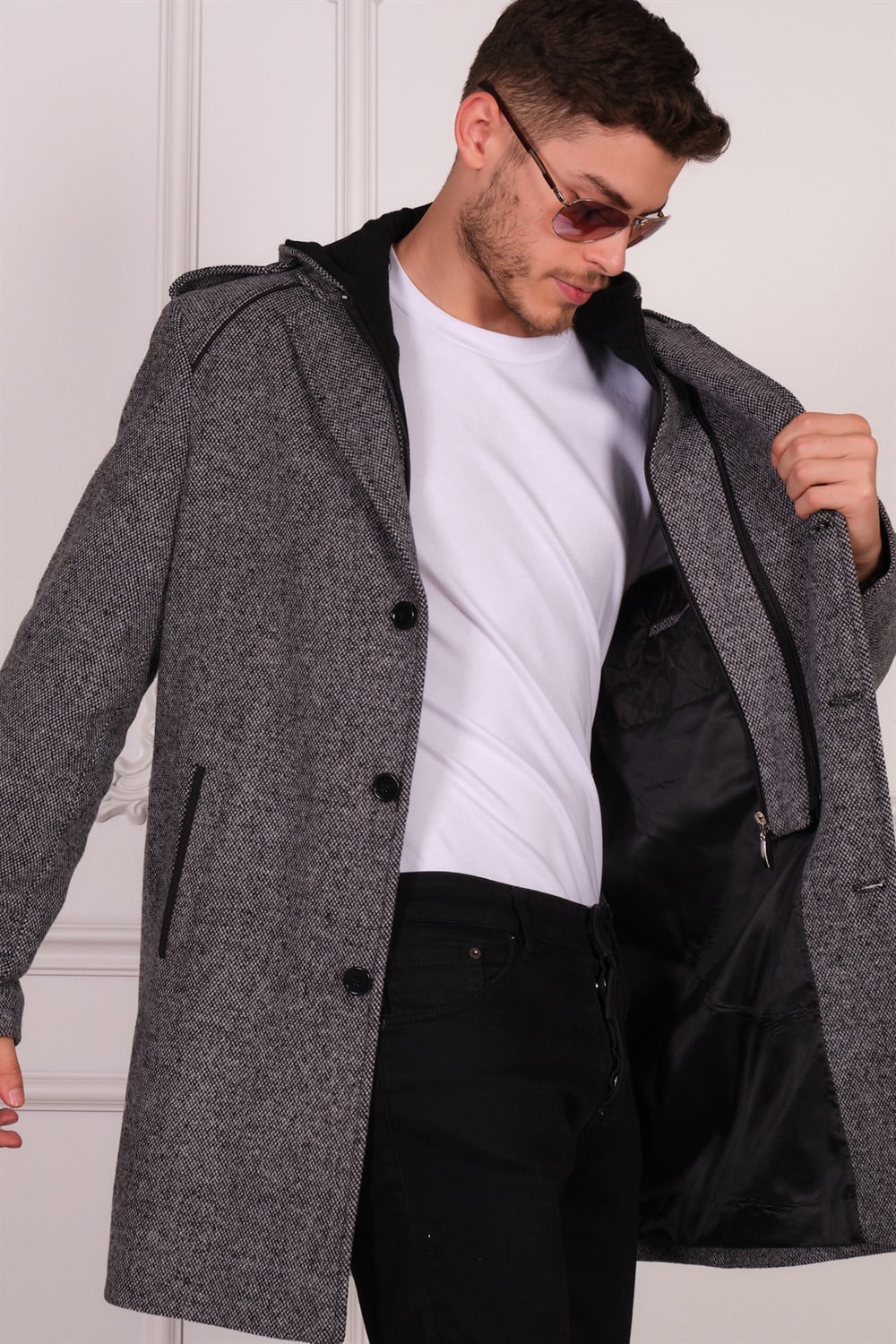 PLT8401 DEWBERRY ERKEK PALTO-DESENLİ GRİ