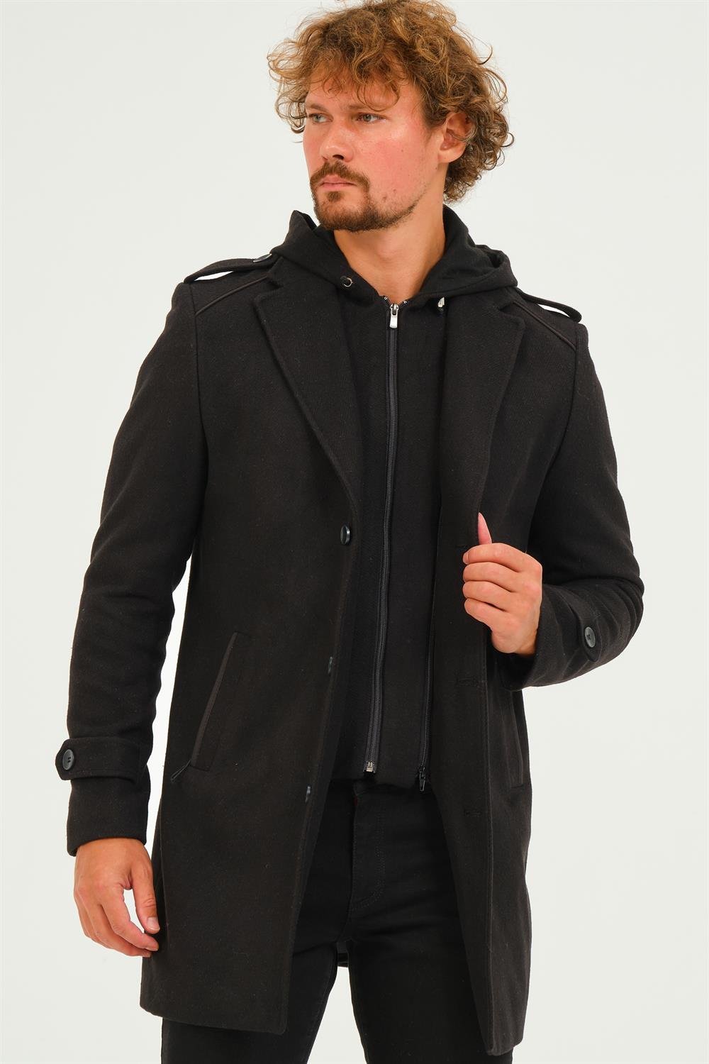 PLT8401 DEWBERRY ERKEK PALTO-DİAGONAL SİYAH