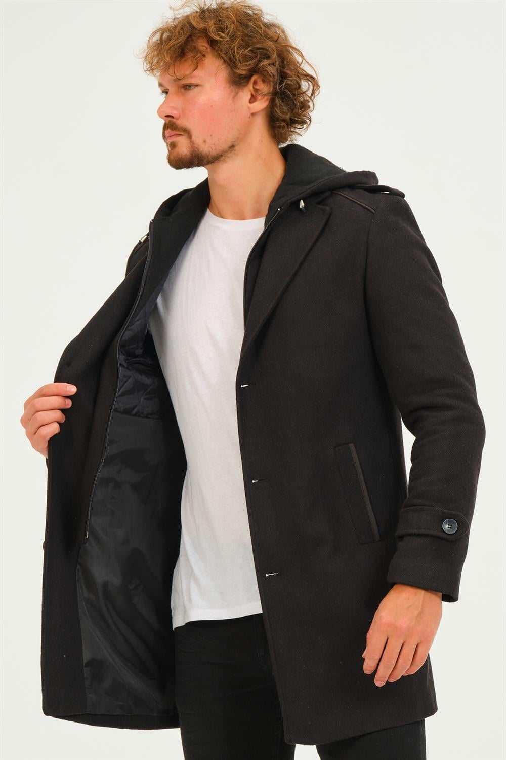 PLT8401 DEWBERRY ERKEK PALTO-DİAGONAL SİYAH