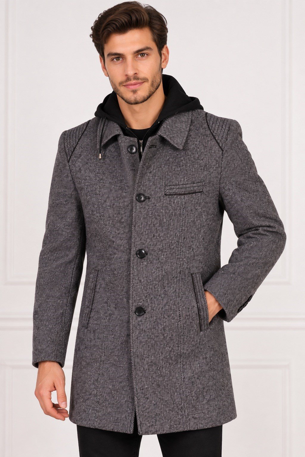 PLT9335 DEWBERRY ERKEK PALTO-DİAGONAL GRİ