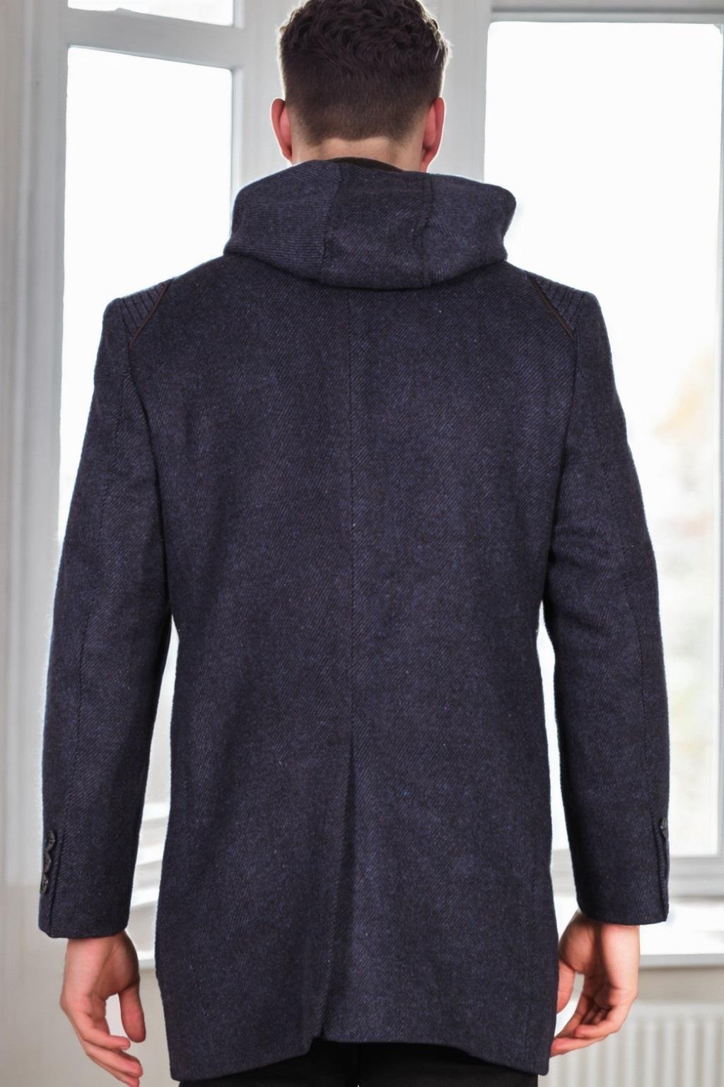 PLT9335 DEWBERRY ERKEK PALTO-DİAGONAL SİYAH-MAVİ