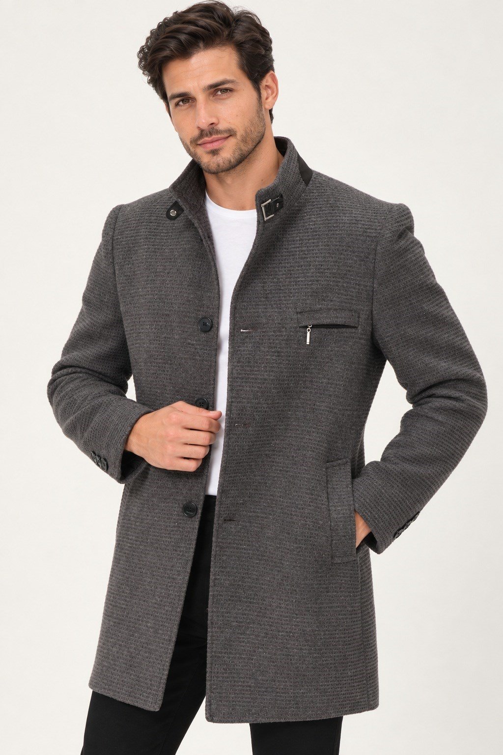 PLT9367 DEWBERRY ERKEK PALTO-DÜZ GRİ-2