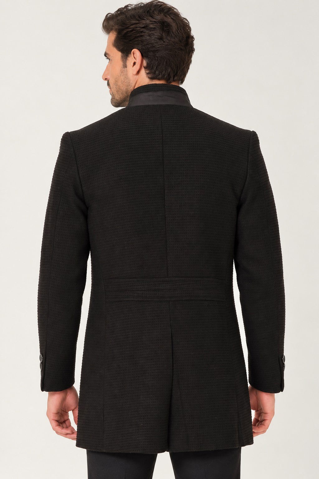 PLT9367 DEWBERRY ERKEK PALTO-DÜZ SİYAH-2