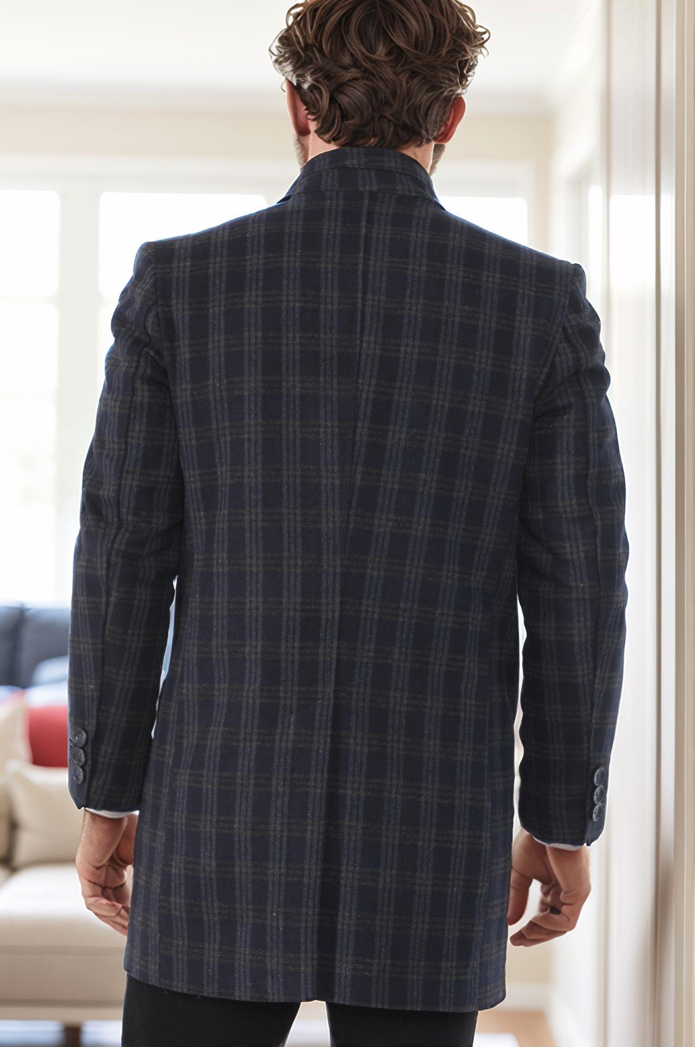 PLT9370 DEWBERRY ERKEK PALTO-DESENLİ LACİVERT