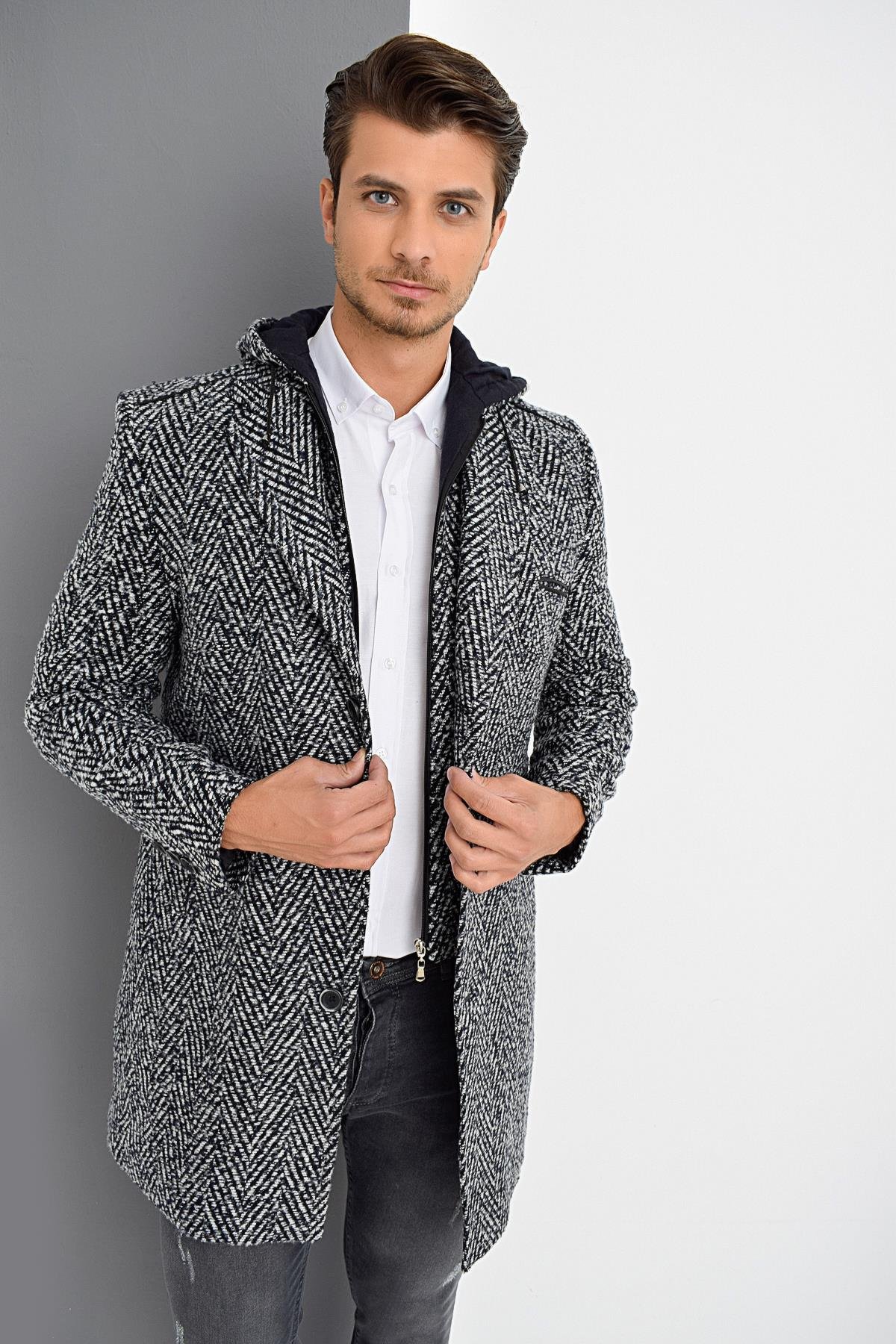 PLT9371 DEWBERRY ERKEK PALTO-DESENLİ LACİVERT