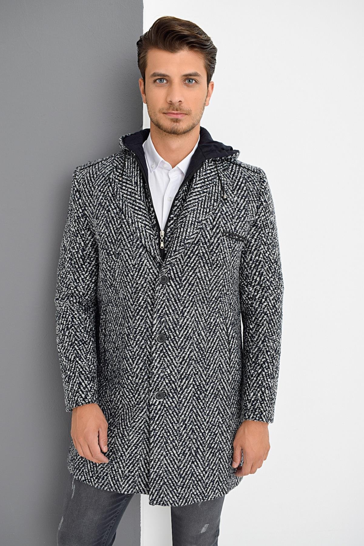 PLT9371 DEWBERRY ERKEK PALTO-DESENLİ LACİVERT