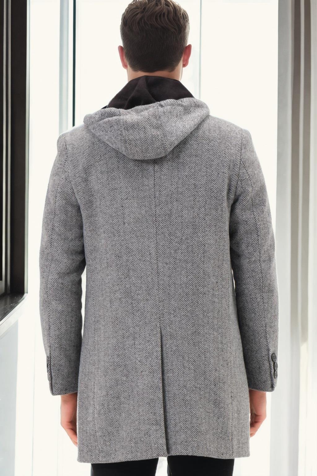 PLT9371 DEWBERRY ERKEK PALTO-DİAGONAL SİYAH- GRİ