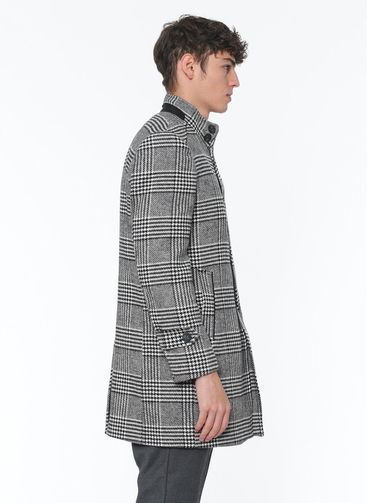 PLT9391 DEWBERRY ERKEK PALTO-DESENLİ SİYAH