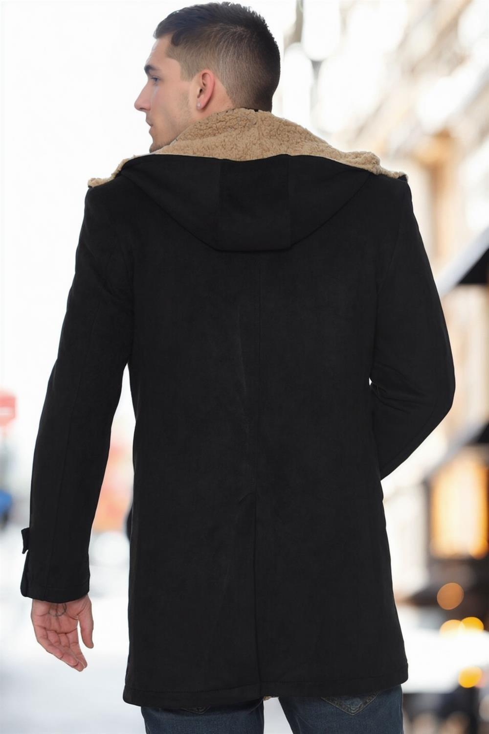 PLT9399 DEWBERRY SÜET GÖRÜNÜMLÜ ERKEK PALTO-SİYAH