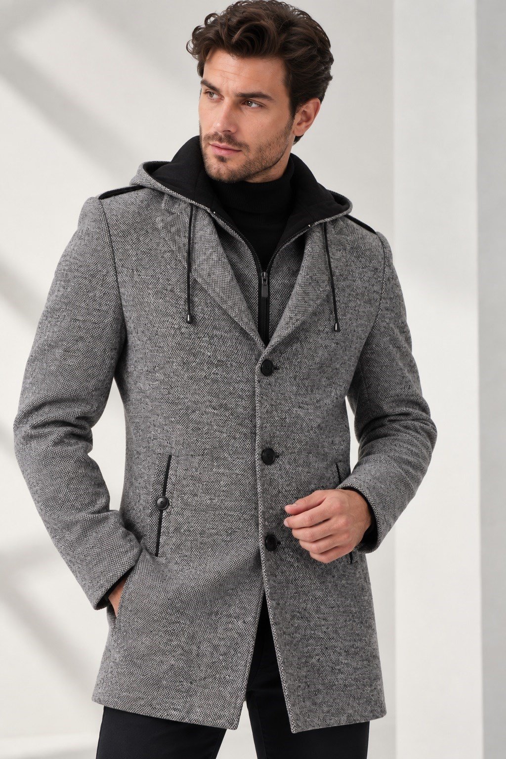 PLT9406 DEWBERRY ERKEK PALTO-DESENLİ GRİ