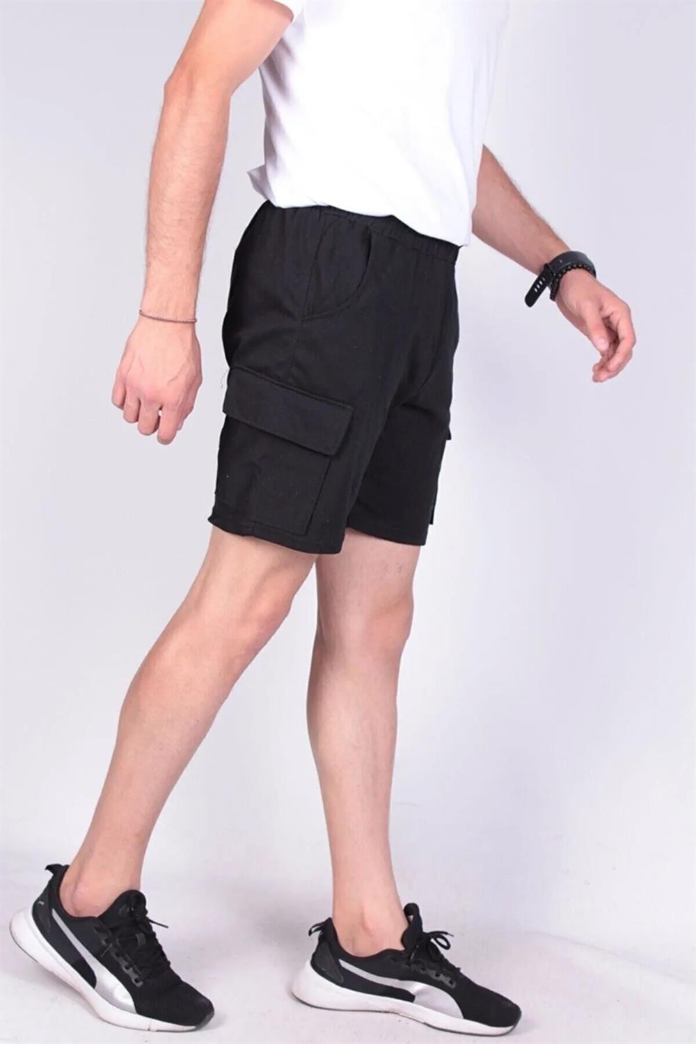 S2999 DEWBERRY CARGO POCKET MENS SHORT-SİYAH