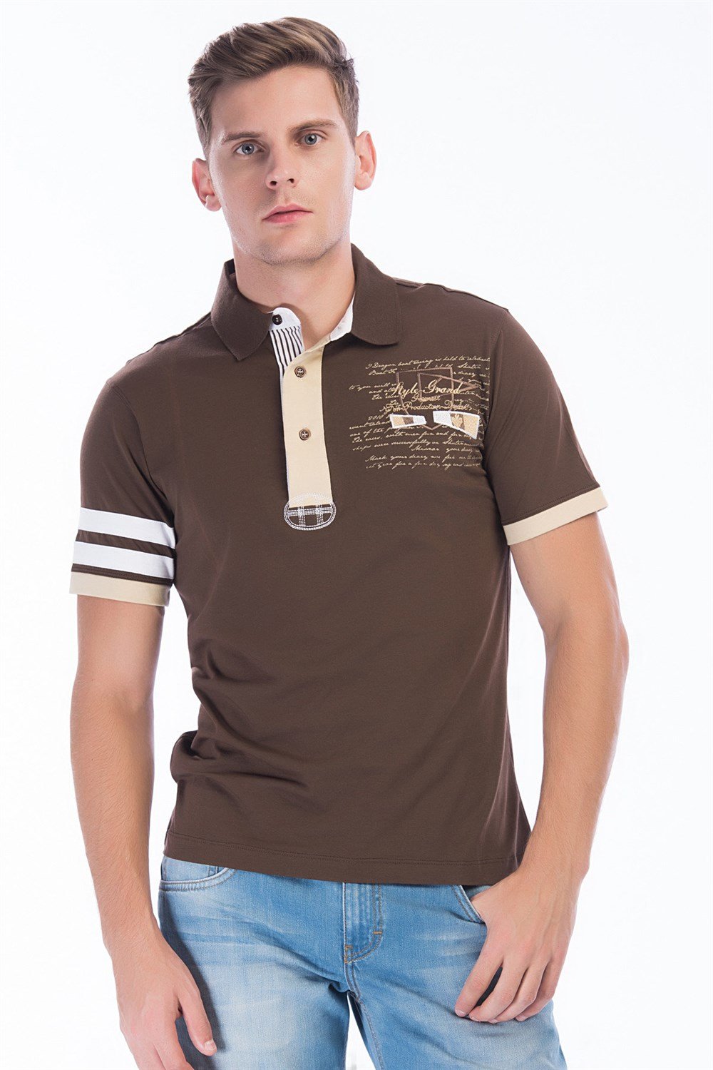 T8507 DEWBERRY T-SHIRT-KAHVE
