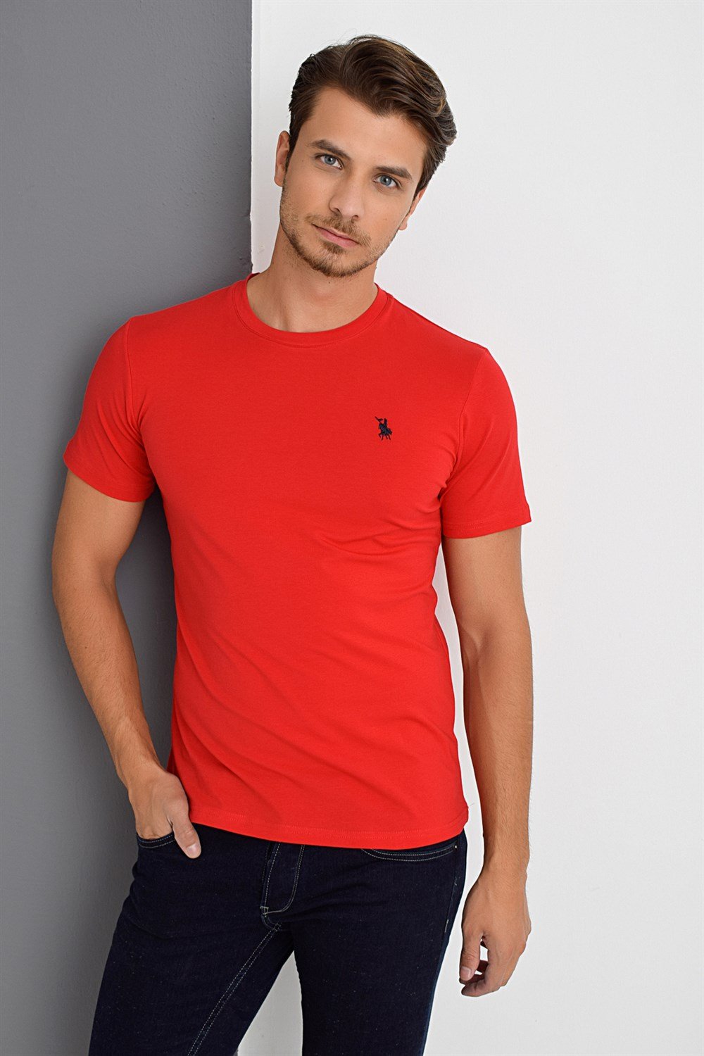 T8536 DEWBERRY T-SHIRT-KIRMIZI