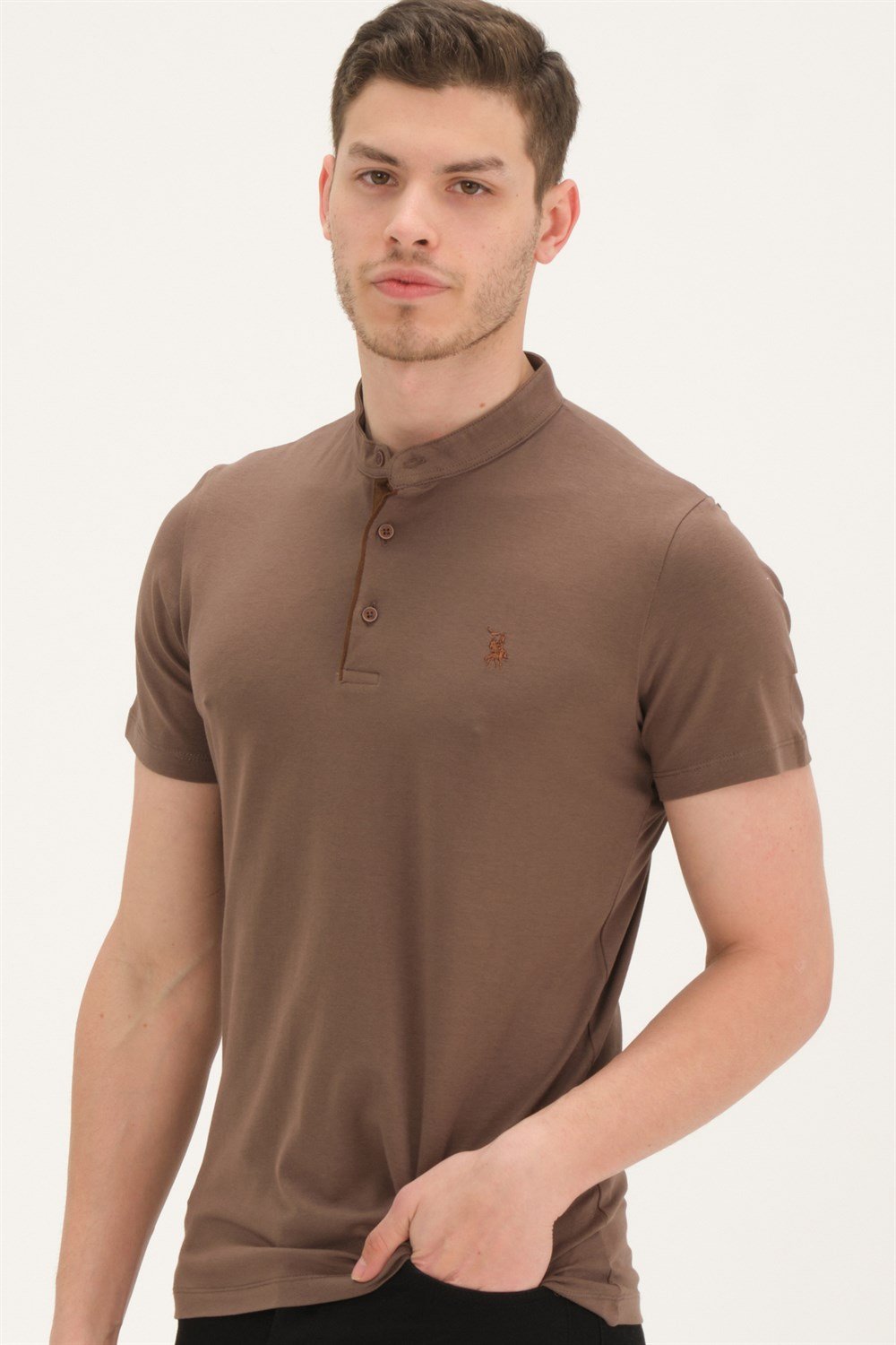 T8560 DEWBERRY T-SHIRT-AÇIK KAHVE
