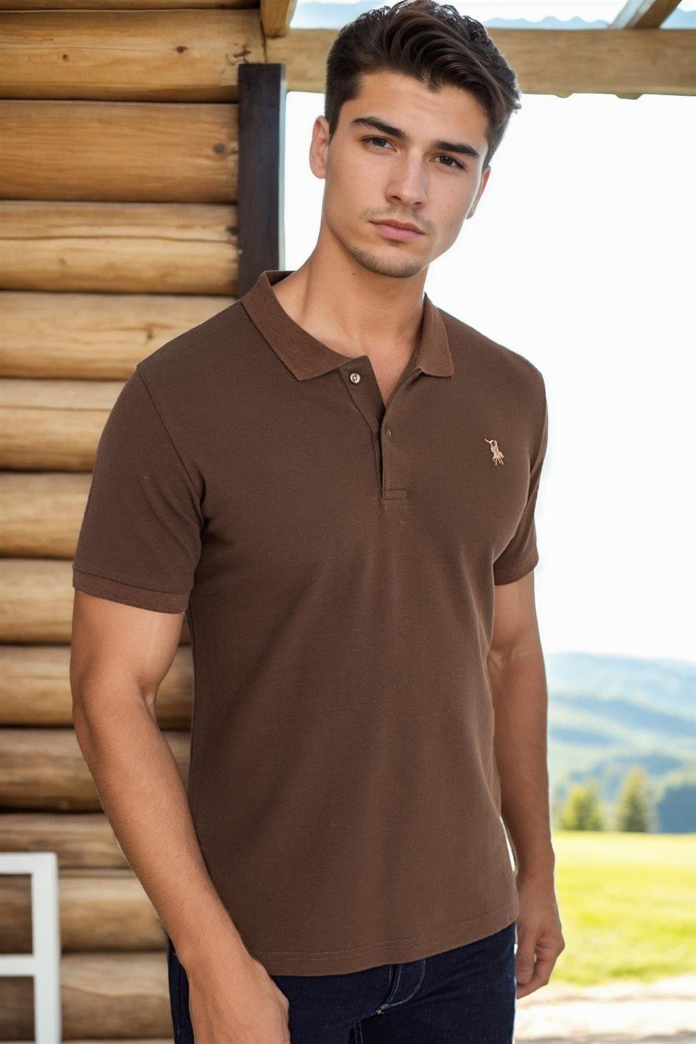 T8561 DEWBERRY ERKEK TSHIRT-AÇIK KAHVE