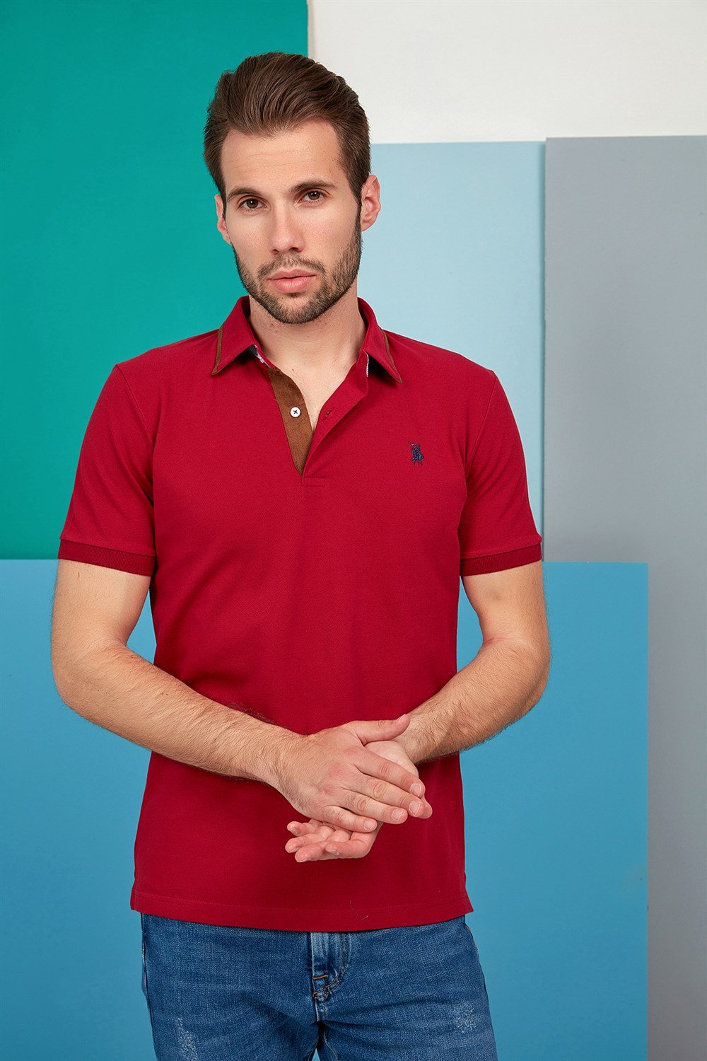 T8563 DEWBERRY ERKEK TSHIRT-BORDO