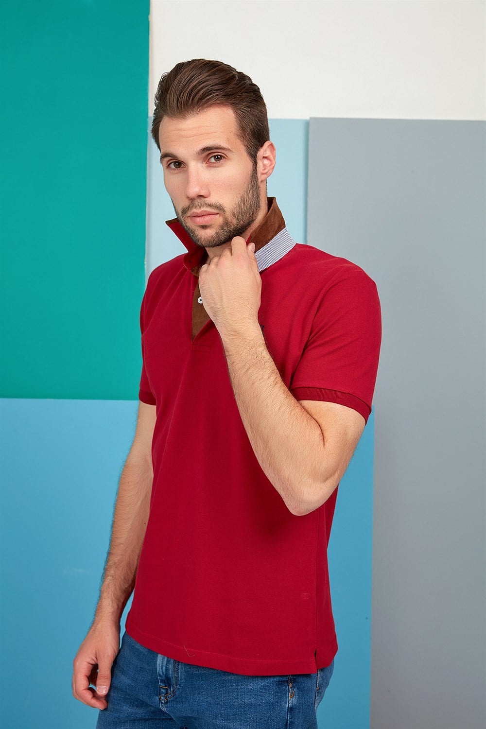 T8563 DEWBERRY ERKEK TSHIRT-BORDO
