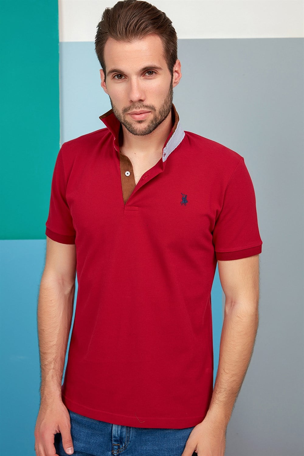 T8563 DEWBERRY ERKEK TSHIRT-BORDO