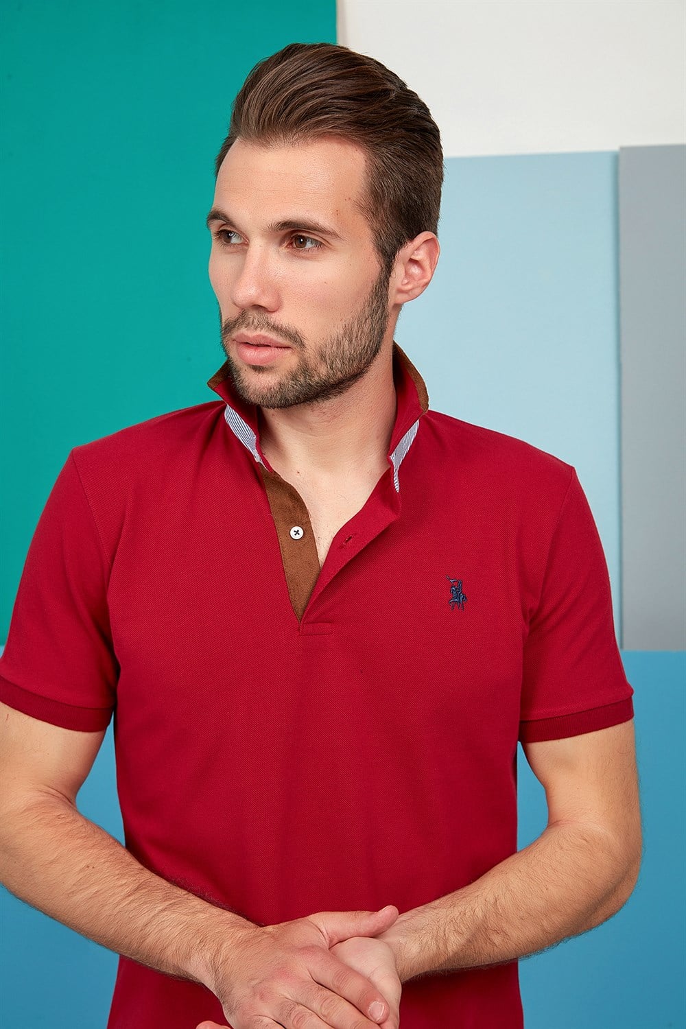 T8563 DEWBERRY ERKEK TSHIRT-BORDO