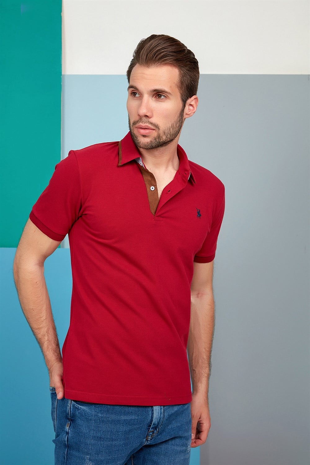 T8563 DEWBERRY ERKEK TSHIRT-BORDO