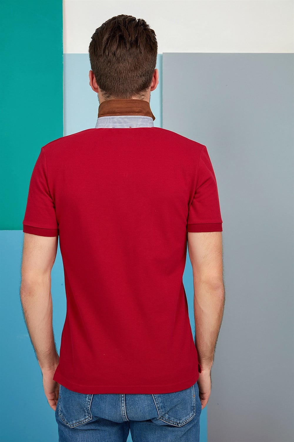 T8563 DEWBERRY ERKEK TSHIRT-BORDO