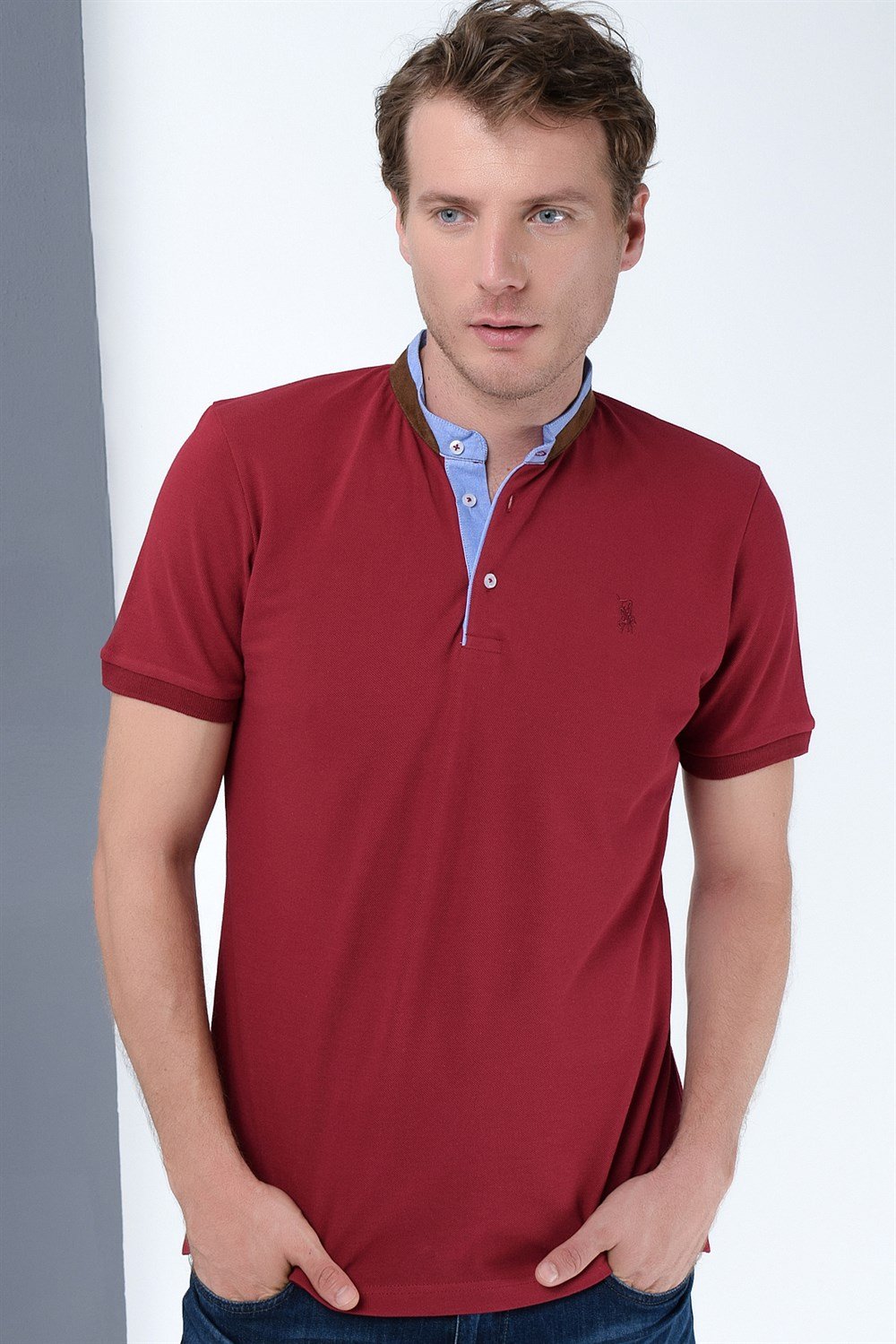 T8564 DEWBERRY ERKEK T-SHIRT-BORDO
