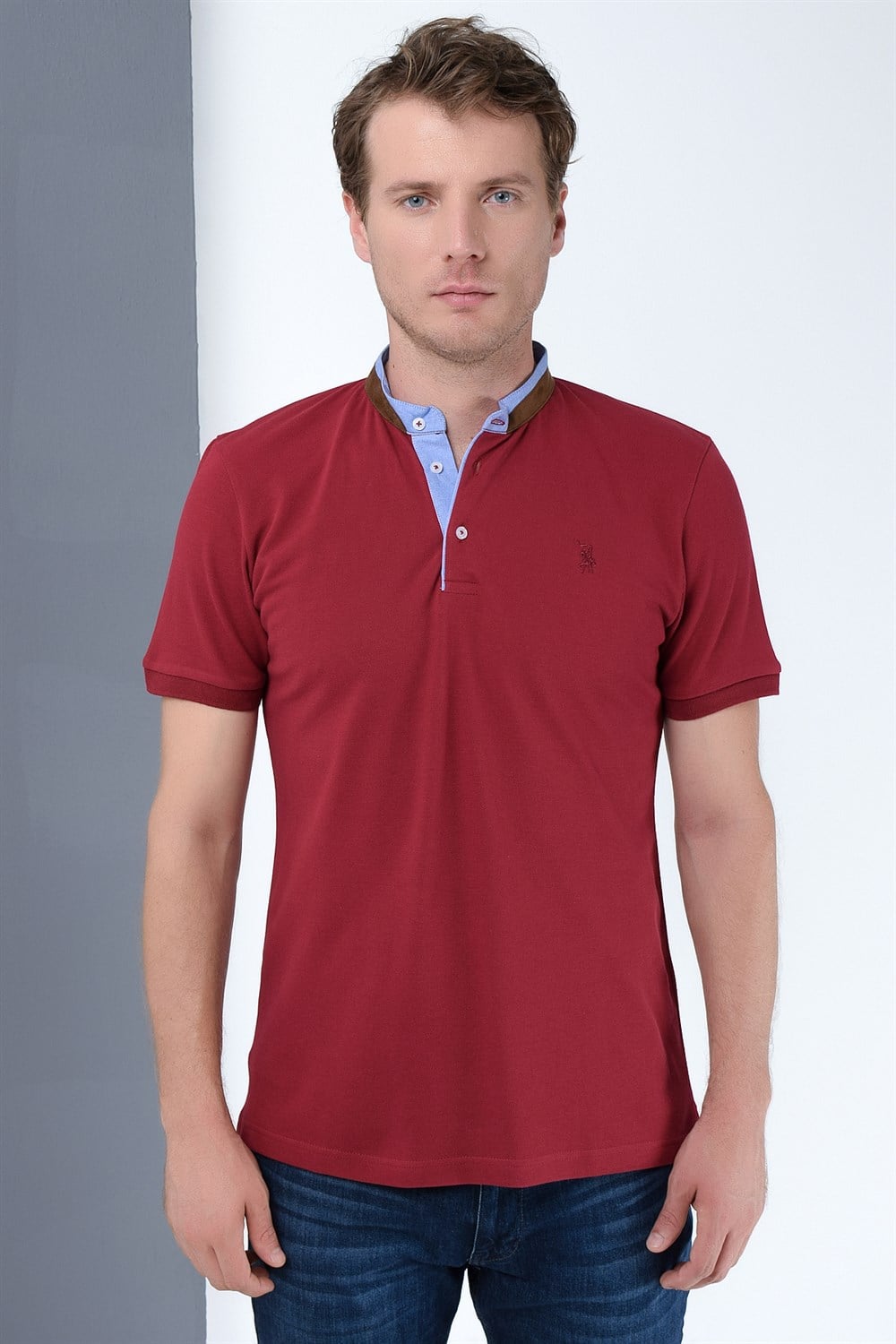T8564 DEWBERRY ERKEK T-SHIRT-BORDO
