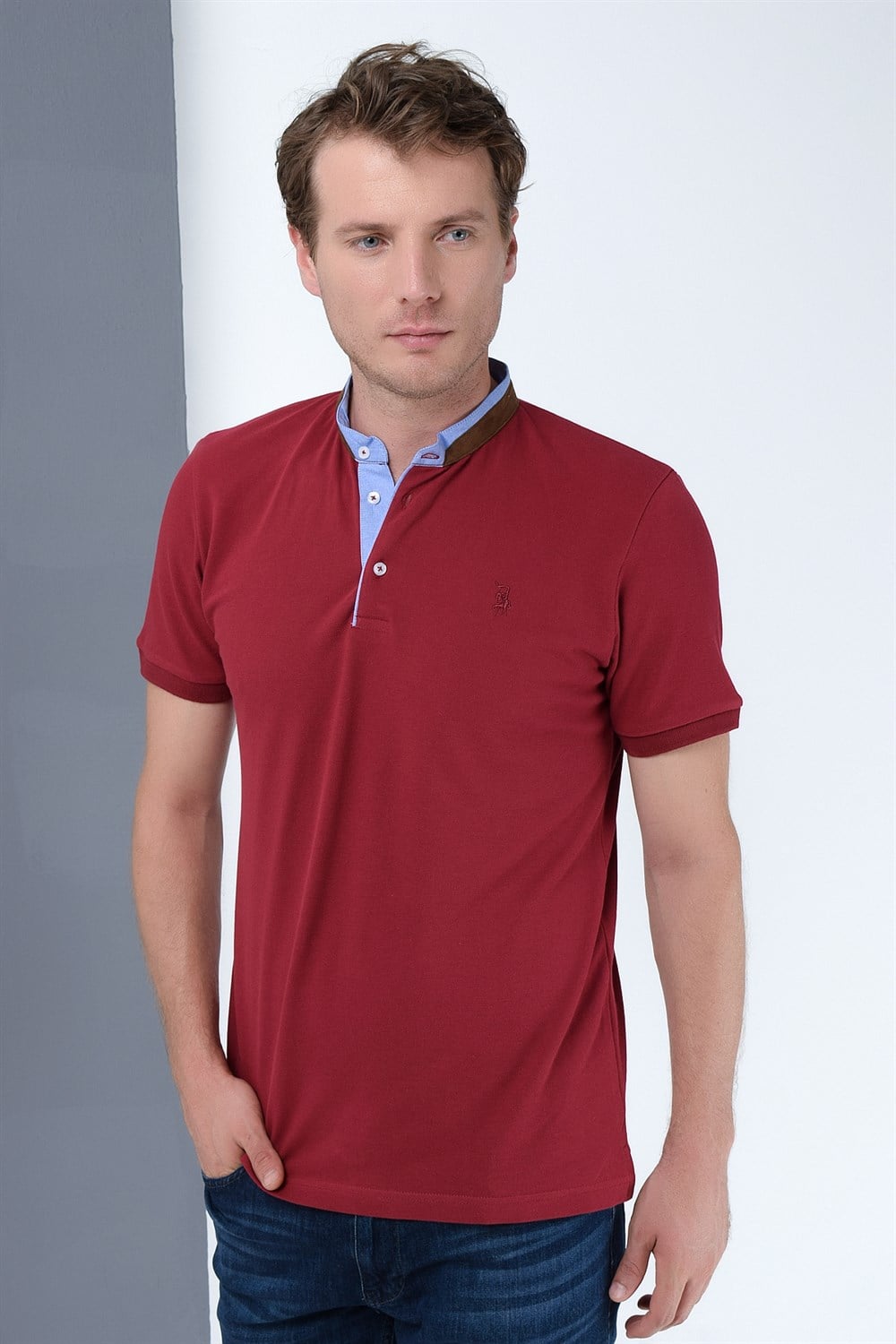 T8564 DEWBERRY ERKEK T-SHIRT-BORDO