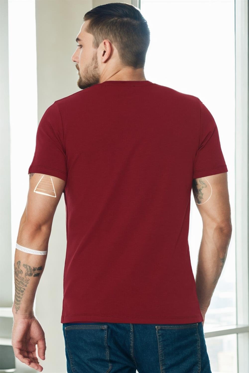 T8568 DEWBERRY V YAKA ERKEK T-SHIRT-BORDO-1