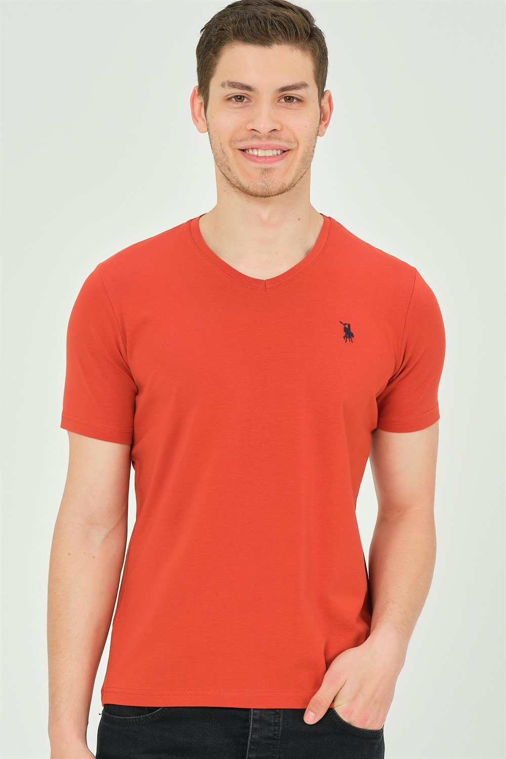 T8568 DEWBERRY V YAKA ERKEK T-SHIRT-KİREMİT