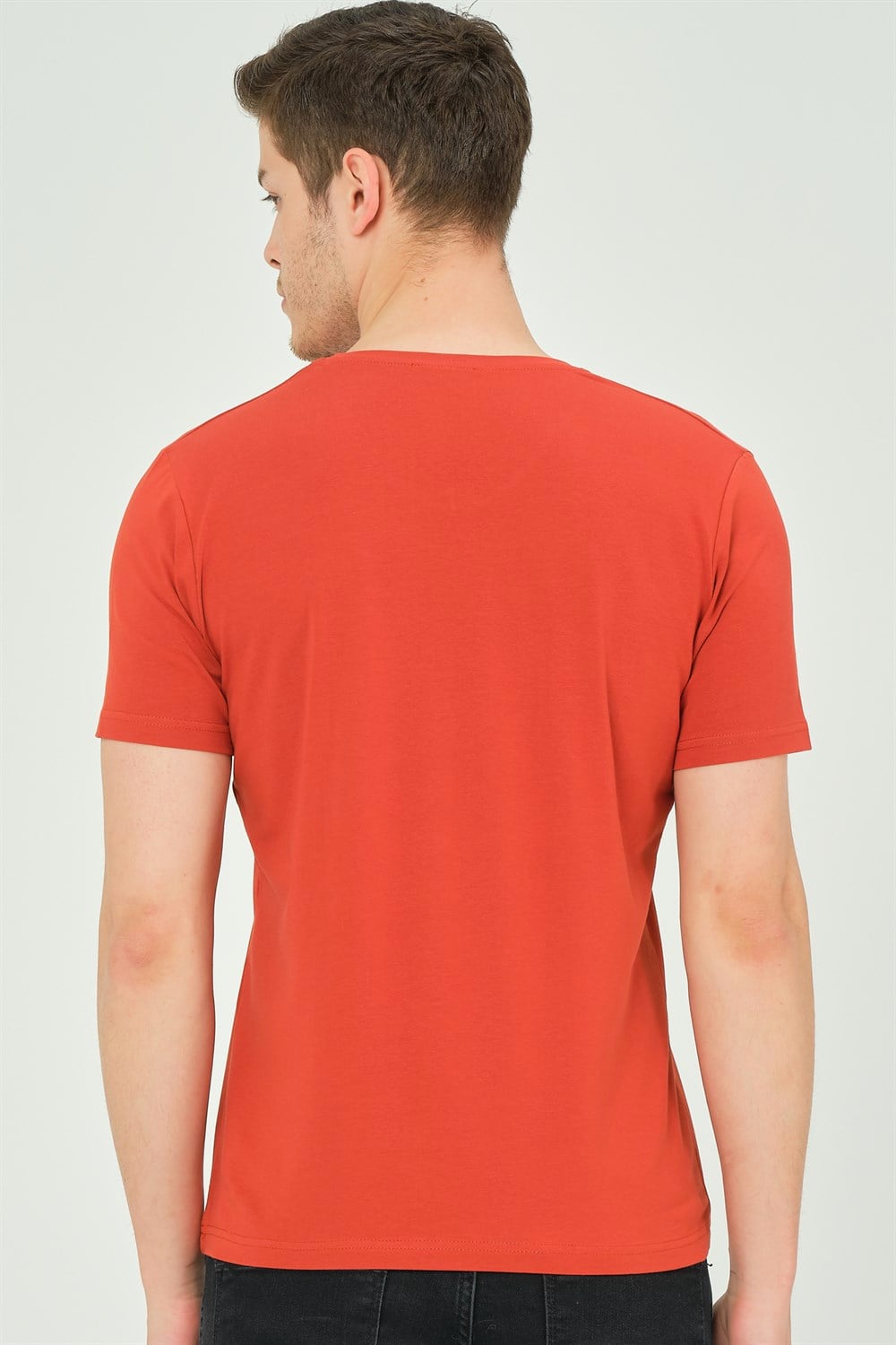 T8568 DEWBERRY V YAKA ERKEK T-SHIRT-KİREMİT