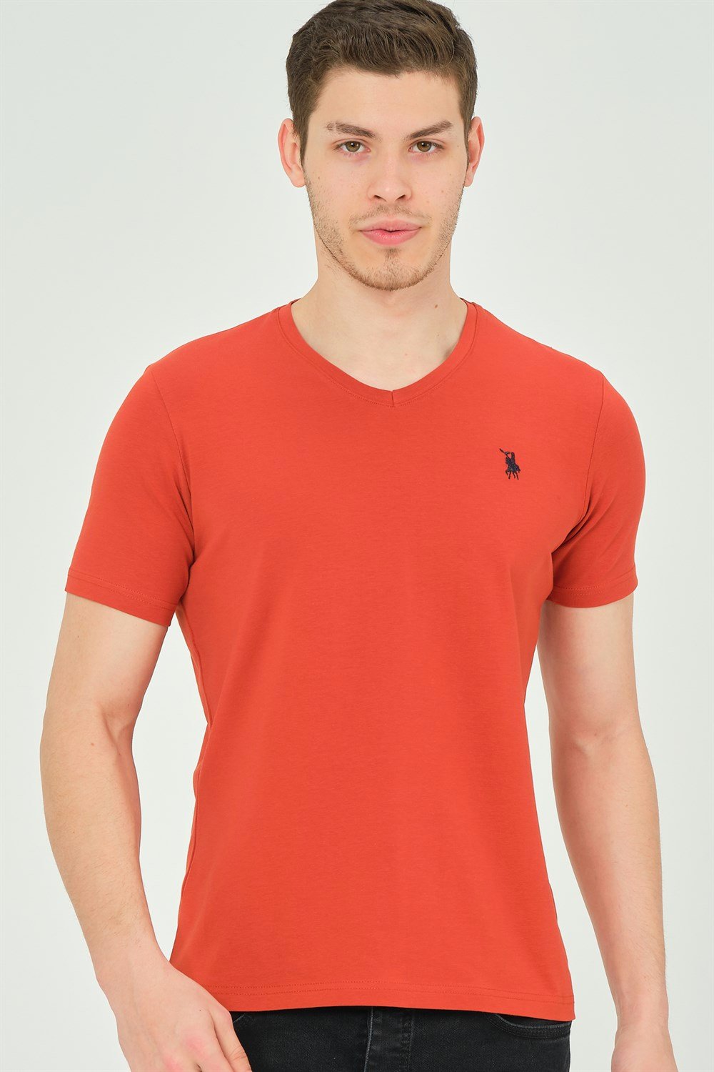 T8568 DEWBERRY V YAKA ERKEK T-SHIRT-KİREMİT