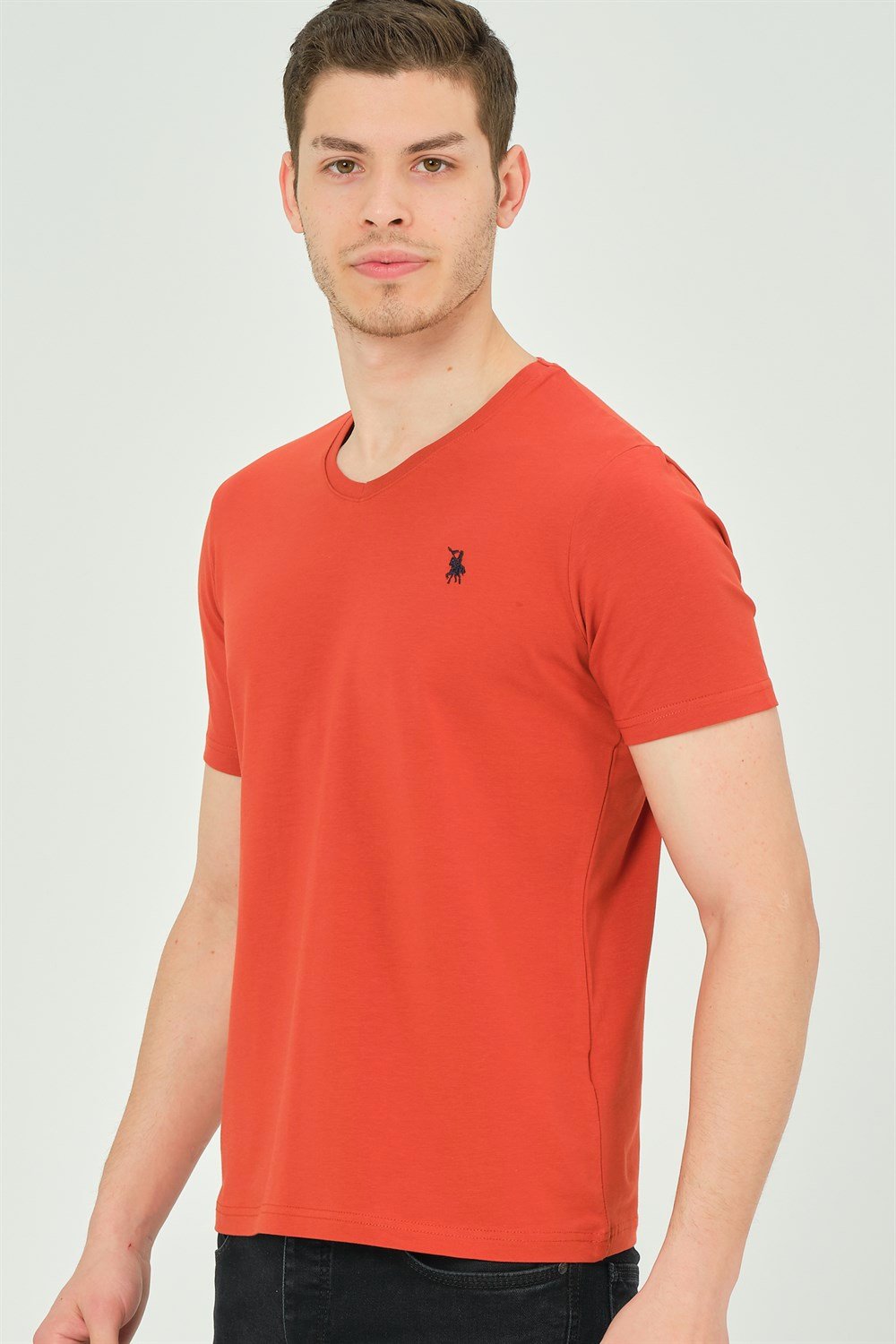 T8568 DEWBERRY V YAKA ERKEK T-SHIRT-KİREMİT