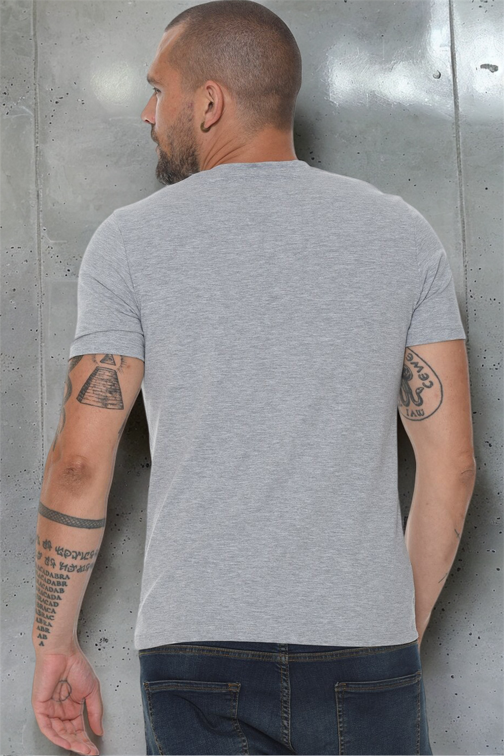T8568 DEWBERRY V YAKA ERKEK T-SHIRT-KOYU GRİ