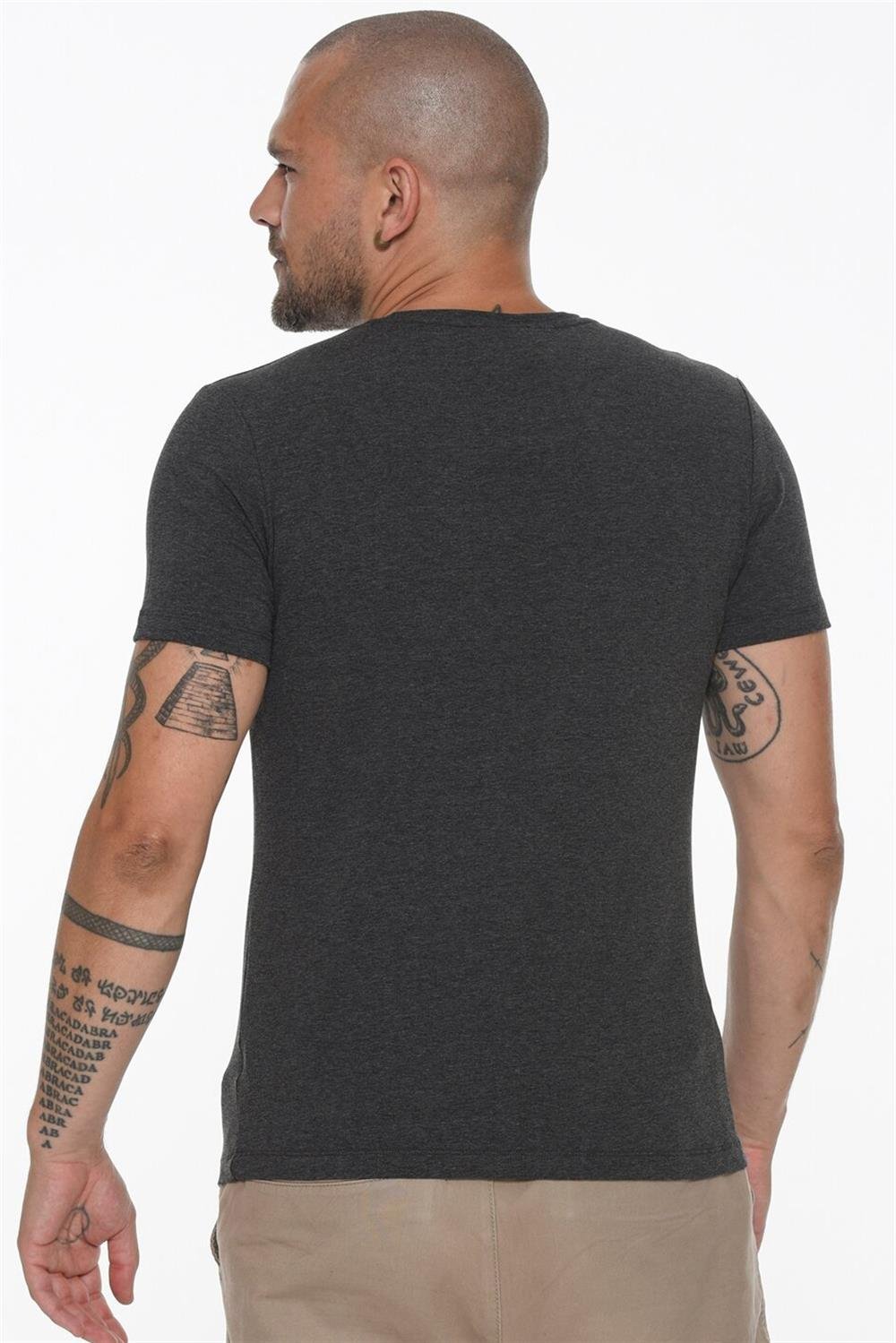 T8569 DEWBERRY BİSİKLET YAKA ERKEK T-SHIRT-AÇIK ANTRASİT