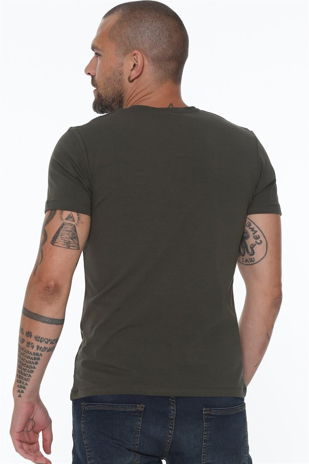 T8569 DEWBERRY BİSİKLET YAKA ERKEK T-SHIRT-KOYU HAKİ