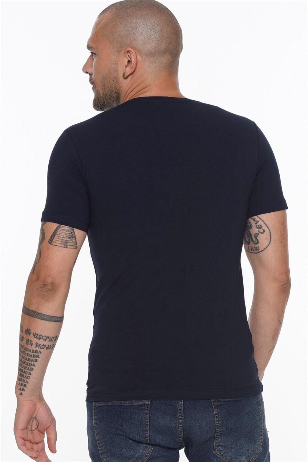 T8569 DEWBERRY BİSİKLET YAKA ERKEK T-SHIRT-AÇIK LACİVERT