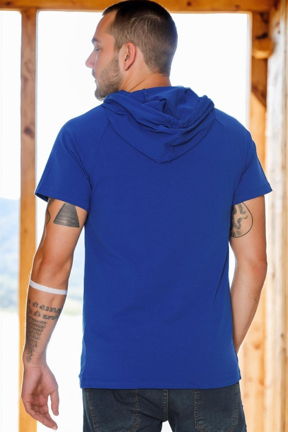 T8570 DEWBERRY KAPŞONLU ERKEK T-SHIRT-AÇIK SAX