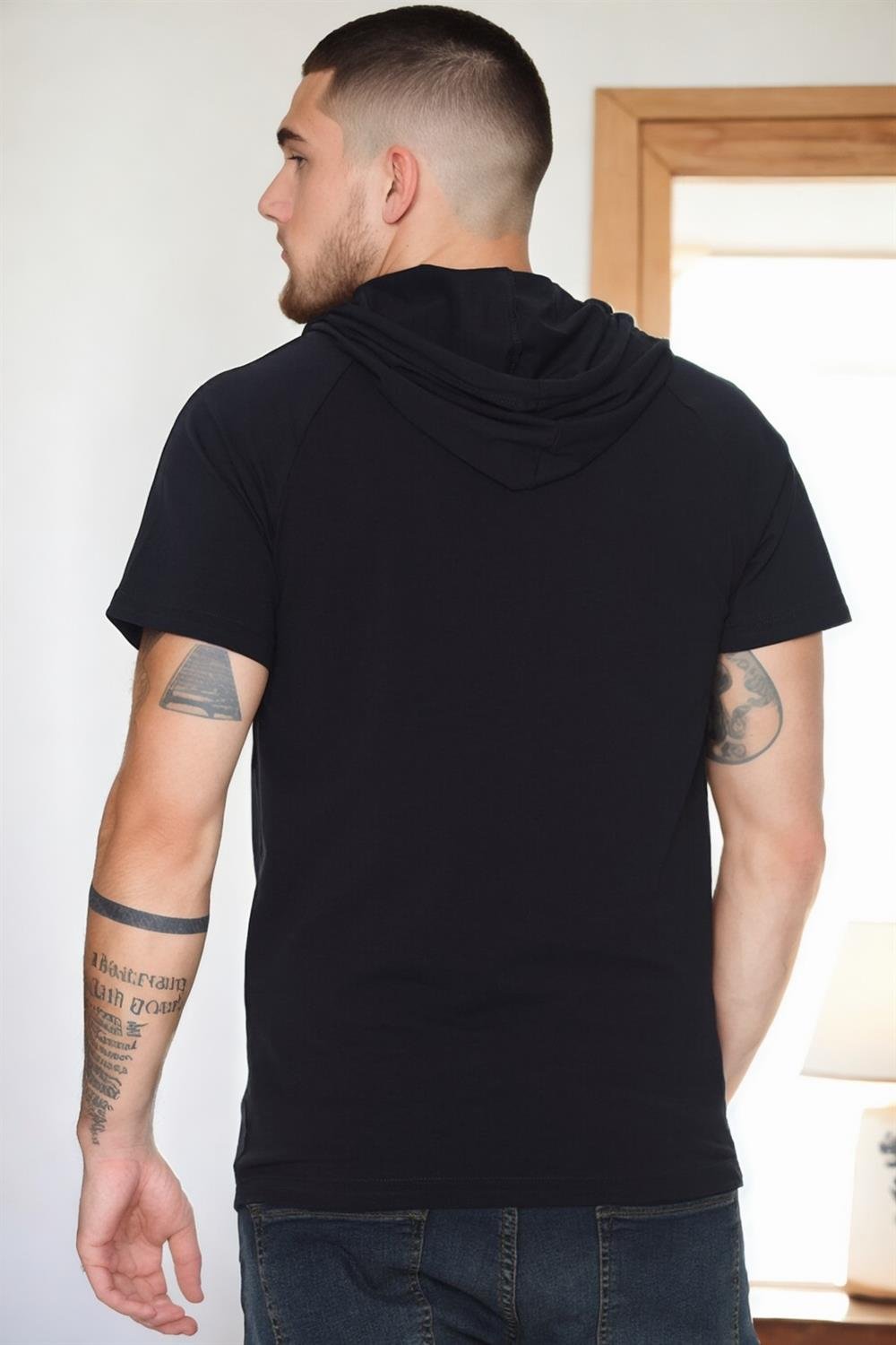 T8570 DEWBERRY KAPŞONLU ERKEK T-SHIRT-KOYU LACİVERT