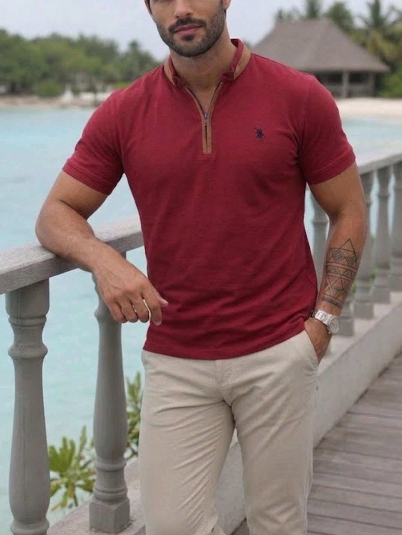 T8571 DEWBERRY FERMUARLI ERKEK T-SHIRT-AÇIK BORDO