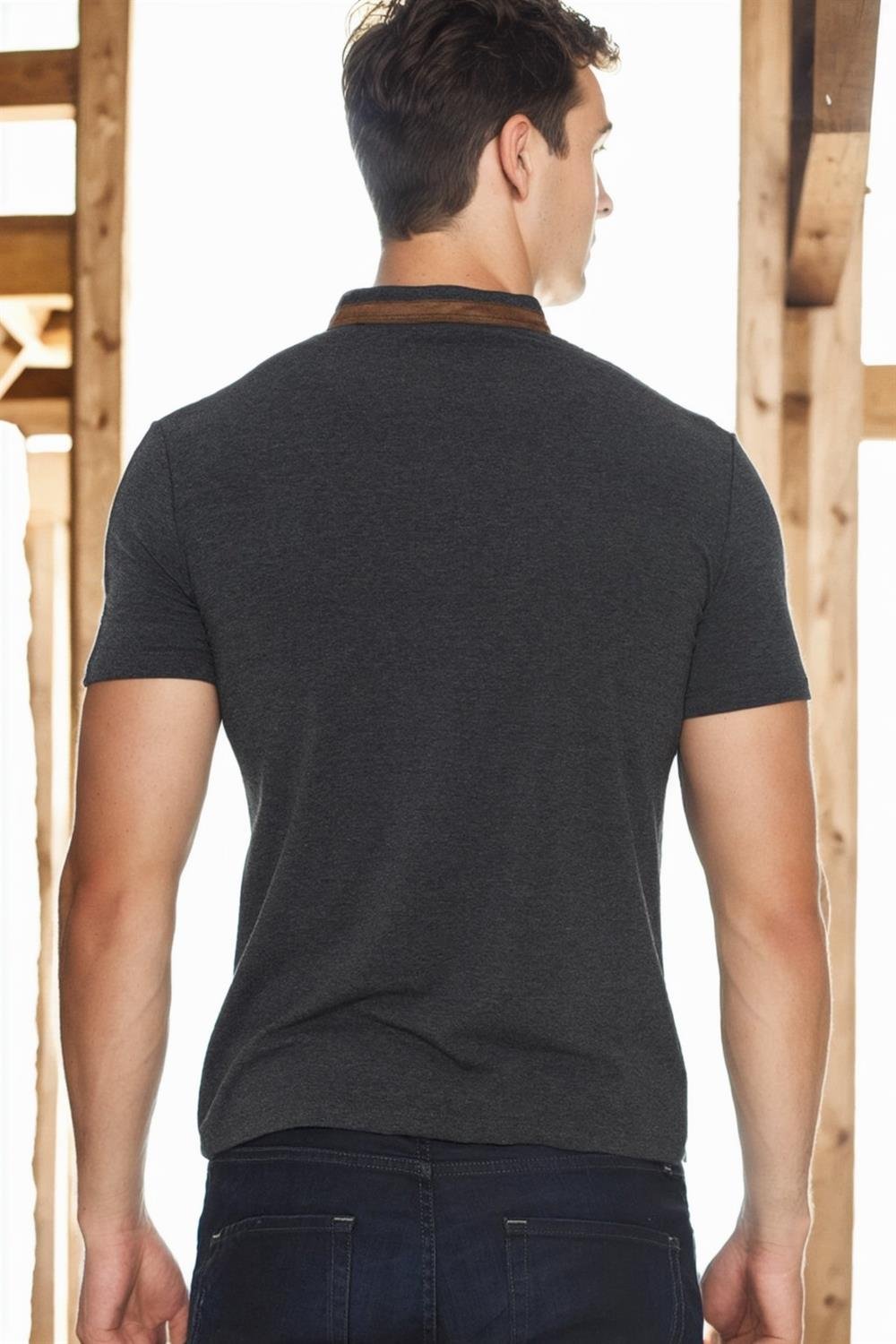 T8571 DEWBERRY FERMUARLI ERKEK T-SHIRT-AÇIK ANTRASİT