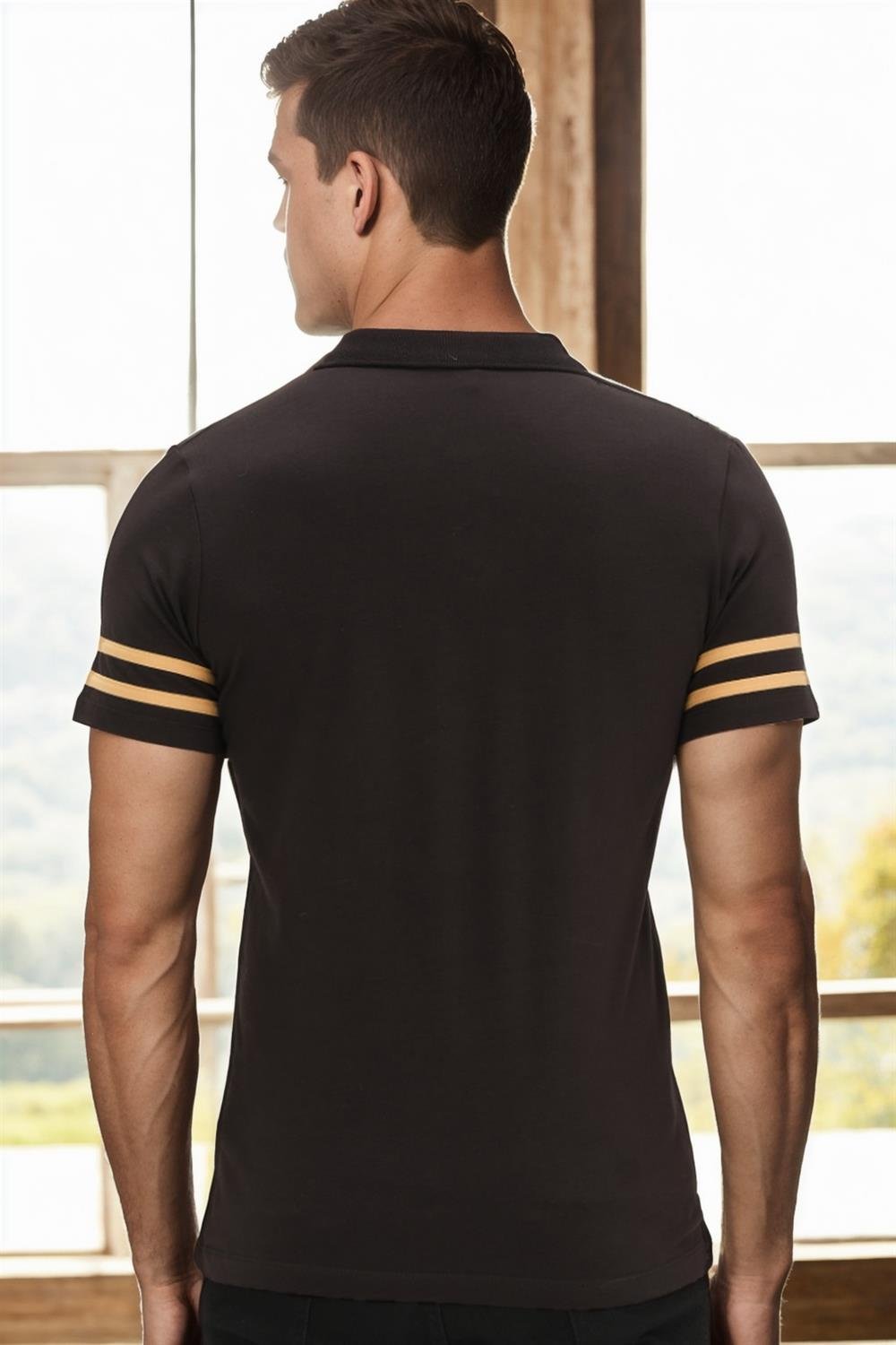 T8585 DEWBERRY ERKEK T-SHIRT-SİYAH-CAMEL-2