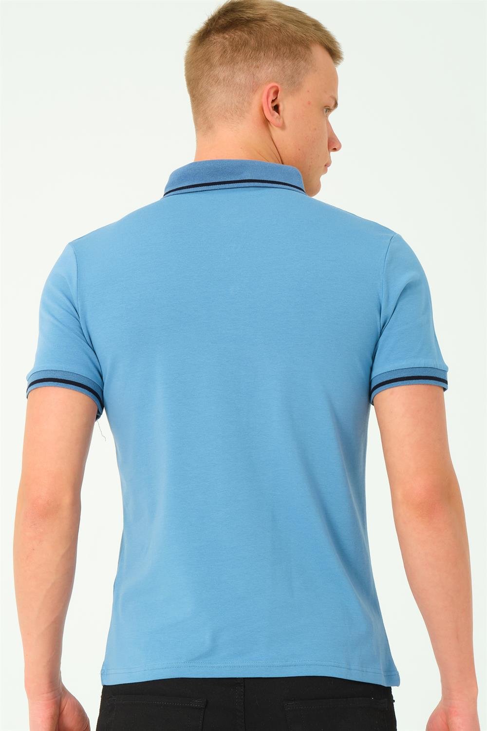 T8586 DEWBERRY ERKEK POLO YAKA T-SHIRT-İNDİGO-2